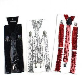 Sequins Pants Suspenders Black Silver