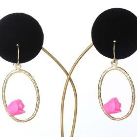 Pink Rose Fish Hook Earrings