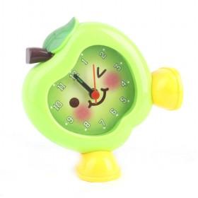 Hotsale Cute Green Apple Cartoon Plastic Mute Quartz Alarm Clock