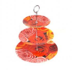 3 Tiers Round Rose Pattern Orange Color Fruit Tray Set