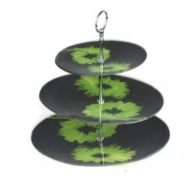 3 Tiers Black With Green Flower Printing Plate Tray Set