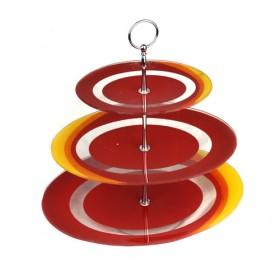 3 Tier Red And Orange Decorarion Circle Oval Serving Dessert Plate