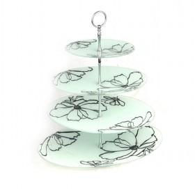 4 Tiered Trays Lotus Printing Round Serving Tray Fruit Snack Plate Set