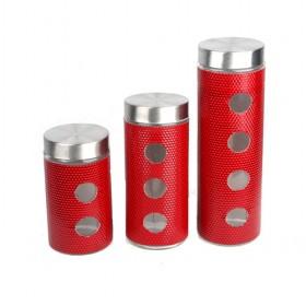 Red Glass Storage Tank Food Storage Can 4pcs Set