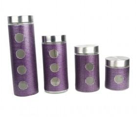 Purple Circular Holes Iron And Glass  Food Storage Tank 4pcs Set