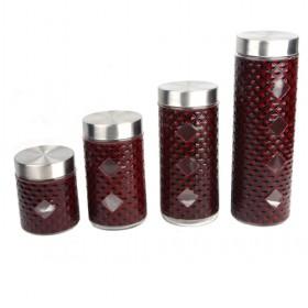Dark Red Color Iron And Glass Storage Tank Candy Box 4pcs Set