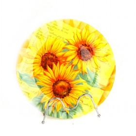 Delightful Design Sunflower Pattern Tempered Round Glass Plate Set Of 7