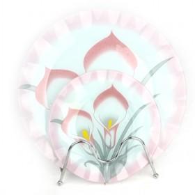 Elegant White Tempered Round Glass Plate Trays With Calla Flower Design