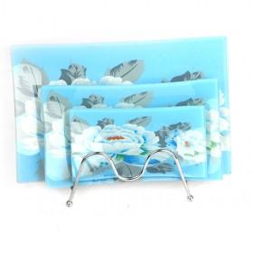 Hot Sale Ocean Blue Polished Glass Tray Sets With Tree Peony Design