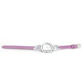 Light Purple Silver Wings-decortive Leather-belt And Diamond-Decorative Ladies Quartz Wrist Watch