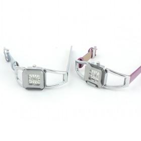 Novelty Design Pink And White Serial Square Leather-belt And Diamond-Decorative Ladies Quartz Wrist Watch