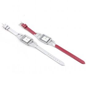 Simple Design Red And White Serial Oval Slim Leather-belt And Diamond-Decorative Ladies Quartz Wrist Watch