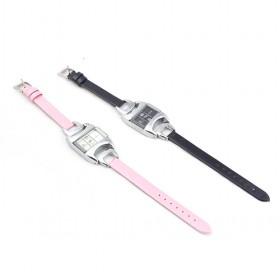 Simple Design Pink And Black Serial Oval Slim Leather-belt And Diamond-Decorative Ladies Quartz Wrist Watch