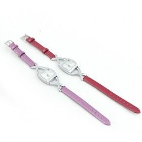 Sophiasticated Red And Light Purple Serial Oval Leather-belt And Diamond-Decorative Round Ladies Quartz Wrist Watch