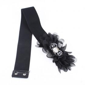 Black Rhinestone Flower Elastic Waist