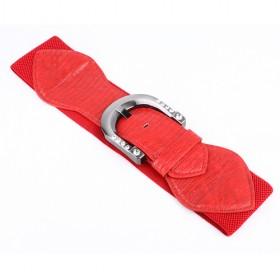 Red Rhinestone Buckle Elastic Waist
