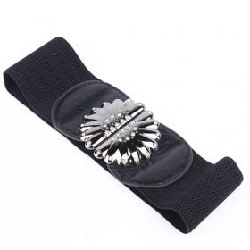 Balck Rhinestone Flower Elastic Waist
