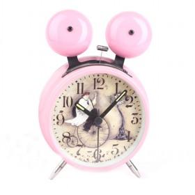 Cute Cartoon Design Double Bell Pink Decorative Battery Operated Alarm Clock