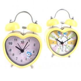 Double Bell Heart Shape Yellow Heart Modern Battery Operated Alarm Clock Set