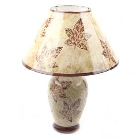 Origion Ceramic Table Lamp, Brushed Bronze Leave Base With Linen Fabric Shade
