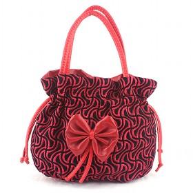 Korea Women 's Red Tie Handbag Cute Girls Bag Handmade Drum Pattern Leather Bag Small Shoulder Messenger Bag