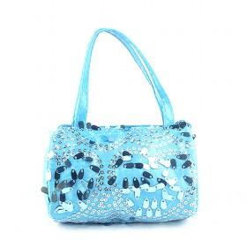 Korea Women 's Blue Shining Handbag Cute Girls Bag Handmade Drum Pattern Leather Bag Small Shoulder Messenger Bag