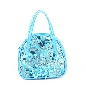 Korea Women 's Blue Handbag Cute Girls Bag Handmade Drum Pattern Leather Bag Small Shoulder Messenger Bag