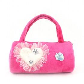 Korea Women 's Pink Heart Long Handbag Cute Girls Bag Handmade Drum Pattern Leather Bag Small Shoulder Messenger Bag