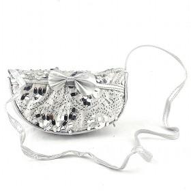 Ladies Fashion Silver PU Messenger Bag Small Bag