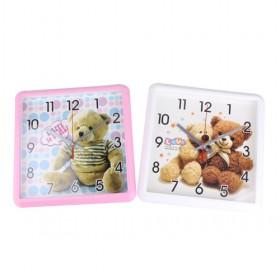 Sweet Pink And White Square Baby Bear Printing Decorative Wall Clock Twins