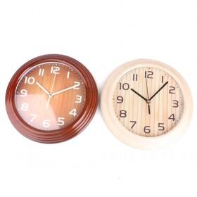 Beige And Brown Round Wooden Classic Design Simple Wall Hang Clock Twins