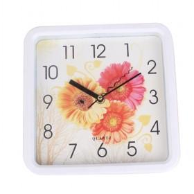 Pastoral Style Floral Printing Decorative White Square Wall Clock