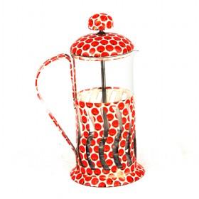 Top Sale Red Tomato Prints Decorative Glass French Press Pot With Steel Rack And Lid
