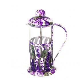 350ml Purple Flower Design Glass French Press Pot With Steel Rack And Lid/ Coffee Makers/ Coffee Plunger