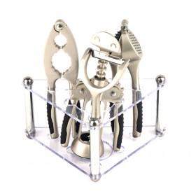 4 Pieces Opener Set With Display Rack And Walnut Pliers Peeler Wine Opener