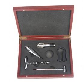 High Quality 6 Pieces Wooden Box Stainless Steel Wine Tool Set