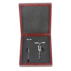 Mini Pack Of 2 Pieces Wine Set With Thermometer And Corkscrew In Red Wooden Box