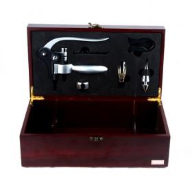 Elegant Red Wooden Box With Wine Accessories Prefect Gift Sets
