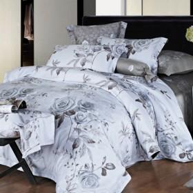 Unadorned Luxurious Grey Peony Printing 100% Cotton 4-piece Bedding Sets