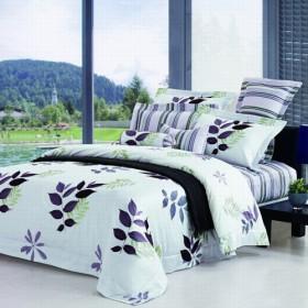 Simple Design Purple Leaves Printing 100% Cotton Bedding Sets
