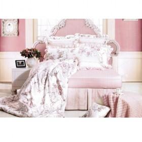 Pink Princess Floral Pattern Printing Bedding 4-piece Bedding Sets With Lace