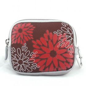 Elegant Dark Red With Floral Prints Stylish Anti-shock Universal PU Waterproof Zipping Camera Bags