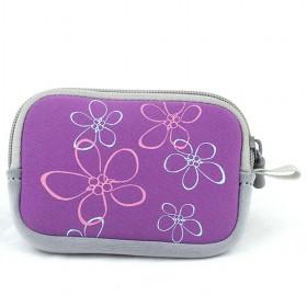Elegant Purple With Floral Prints Stylish Anti-shock Universal PU Waterproof Zipping Camera Bags