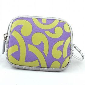 Elegant Purple With Yellow Floral Prints Cute Stylish Anti-shock Universal PU Waterproof Zipping Camera Bags