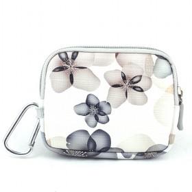 Elegant White With Floral Prints Cute Stylish Anti-shock Universal PU Waterproof Zipping Camera Bags
