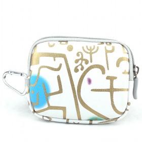 Elegant White With Golden Lines Prints Cute Stylish Anti-shock Universal PU Waterproof Zipping Camera Bags