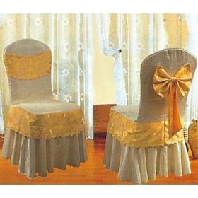 Luxury Beige Plain With Yellow Big Tow Tie Banquet Chair Covers