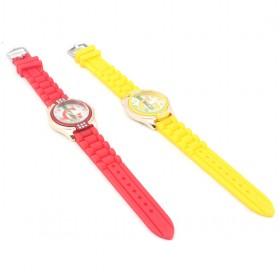 Yellow And Red Silicon-belt Waterproof Round Diamond-Decorative Ladies Quartz Wrist Watch