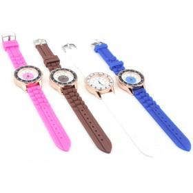 Multi-colors Round Silicon Waterproof And Diamond-Decorative Ladies Quartz Wrist Watch
