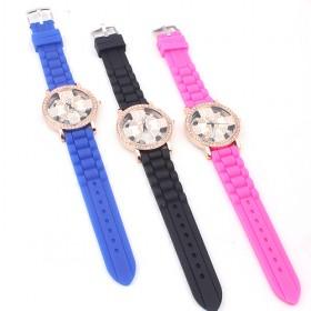 Hot Sale Multi-colors Silicon Waterproof Diamond-Decorative Lady Quartz Sport Wrist Watch Collection